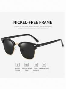 1pc Personalized Half Frame Glasses For Men & Women, Fashionable Rivet Decoration, Vintage Style Casual Shades Accessories
