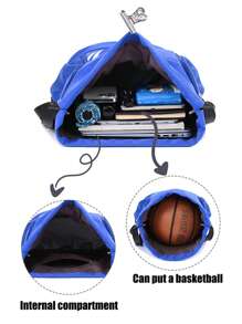 1pc Drawstring Backpack, Large Sport/Fitness Bag With 2 Zipper Pockets, Separate Shoe Compartment And Water Bottle Pocket, Suitable For Teenagers, Children, Boys And Girls