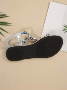 Women's Vintage-Style Beaded Sandals, Flat Woven Casual Outdoor Slippers, Summer