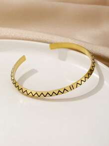 1pc Men's Tiger Stripes Open Style Fashion Bracelet, Daily Decorative Accessory Suitable For Party - Yellow Gold - View 3