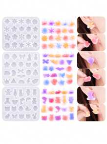 1pc Silicone Resin Earring Casting Mold, Multi Shape Earring Casting Mold, Snowflake Star Teddy Bear - Mold For Epoxy Resin Jewelry Styling - White - View 9