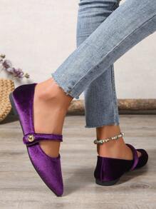 新款秋季女士套脚鞋，绒面尖头套脚百搭工作乐福鞋 - 紫色 - 查看 6