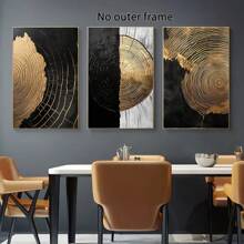 3pcs Set Minimalist Abstract Black & Golden Canvas Prints-Wall Art For Living Room, Bedroom, Hallway Decor, Perfect Gift Idea, High Quality Print 16*24inch*3 - 白色 - 查看 3