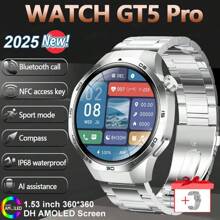 KENPANG Reloj inteligente deportivo para exteriores Nuevo 2025, Hombres 5 Max, Pantalla táctil completa HD de 1.53 pulgadas (3.89cm), Llamada inalámbrica, Control NFC, Trayectoria de movimiento, Brújula, Reloj inteligente multideportivo, Monitor de frecuencia cardíaca/sueño/acondicionamiento físico, Compatible con Android e iOS, Buen regalo.