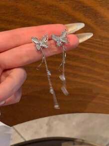 2 piezas de Pendientes de mariposa con mariposa morada y colgante con borla, dulce y de moda para mujer, adecuado para uso diario, vacaciones, fiestas y reuniones