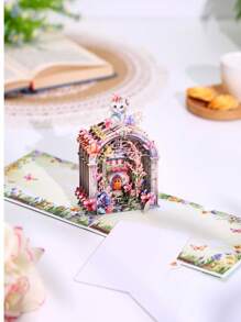 1 Pop-Up Greeting Card, Cute Cat Window Flowers, Fantasy Purple Window, Suitable For Valentine's Day, Mother's Day, Birthday, Anniversary. Surprise Gift For Friends, Gift For Lovers, Gift For Girlfriend, Gift For Mother, Birthday Card