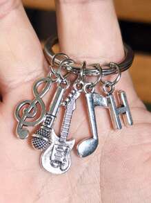 26 个字母音符吉他麦克风吊坠钥匙扣，创意珠宝礼物 - 復古銀色 - 查看 13