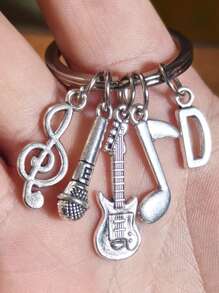 26 个字母音符吉他麦克风吊坠钥匙扣，创意珠宝礼物 - 復古銀色 - 查看 31