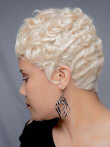 Blonde Finger Wave Human Hair Wig Blonde Pixie Cut Wigs For Women Human Hair 4INCH Short Blonde Finger Ocean Wave Wig For Beginners With Bangs Layered Blonde Pixie Cut Wigs Full Machine Made Wig