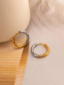 Set de 3 pares de pendientes de aro bicolor ligeros estilo Ins, pendientes de acero inoxidable de lujo para mujeres, adecuados para uso diario