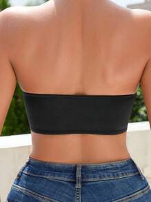 Women Seamless Strapless Bras Hollow Wireless Brassiere No Show Push Up Backless Bralette Invisible Traceless Cut Out Bandeau Basics Removable Pad Underwear Transparent Tape Tube Black Casual Solid Color Black Basic Tube NudeFit Off The Shoulder Bra Intimates Removable Padding Non-Slip Silicone Soft Padded Cups - Black - View 3