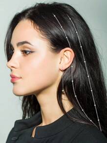 2pcs Set Women's Shiny Zirconia Hair Chain, Pearl & Sequin Hair Braids Extensions - Silver - View 1