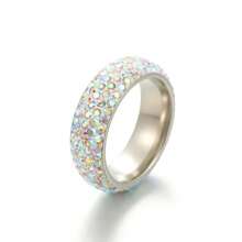 1 Stück 5-reihiger geschwungener Ring aus Titan-Stahl mit Strass, modischer vielseitiger Partnerring, koreanischer Stil, europäisch-amerikanisch beliebt, 5-reihiger gewölbter Strass-Ring, Titan-Stahl-Keramik-Strass-Rundbögen Eheringe, Unisex für den täglichen Gebrauch