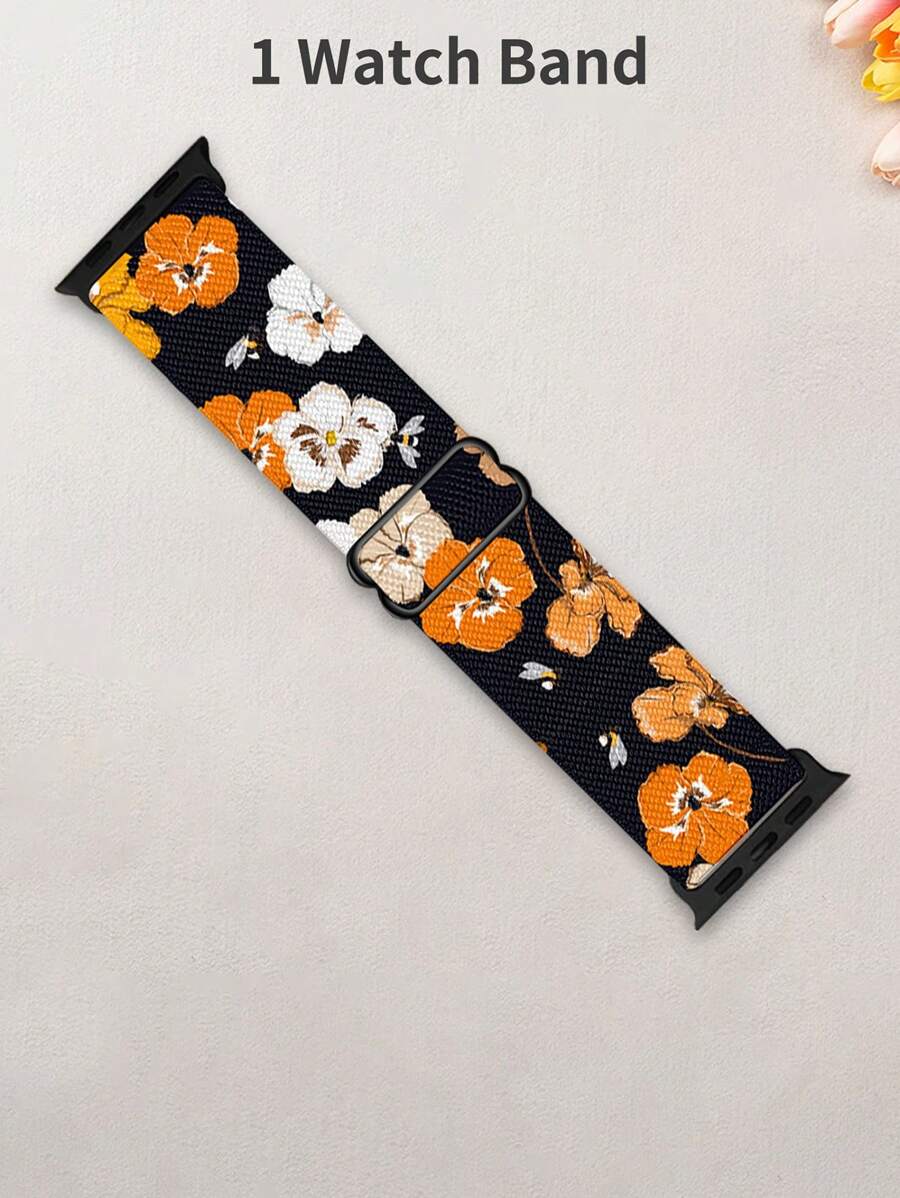 chinbersky Floral Pattern Elastic Band Compatible With Apple Watch Bands 38mm 40mm 41mm 42mm 44mm 45mm 49mm, Nylon Elastic Replacement Bands Compatible With Apple Watch Series 9 8 7 6 5 4 3 2 1 SE Ultra 2 (Note: The Actual Band Color Is Darker And More Muted Than The Product Image) - Pattern 2 - View 1