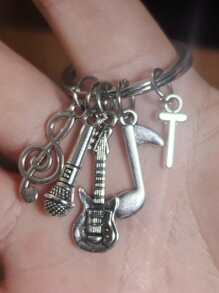 26 个字母音符吉他麦克风吊坠钥匙扣，创意珠宝礼物 - 復古銀色 - 查看 22