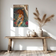 1pc Framed Canvas Wall Art, Tiger In Bathtub Art Print Canvas Poster, Ideal Gift For Bedroom Living Room Hallway Dorm Wall Decor - Multicolor - View 5