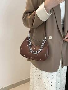Bolso de hombro minimalista 2025 para mujeres, bolso casual de oficina y viaje debajo del brazo, bolso de cadena de unicolor, adecuado como regalo del Día de San Valentín, bolso de mano de uso diario para mujeres jóvenes, estudiantes universitarias y damas de oficina, perfecto para oficina, escuela, trabajo, negocios y transporte