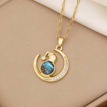 1 件星空、心形和蝴蝶设计吊坠项链，适合女性日常佩戴 - 金色 - 查看 17