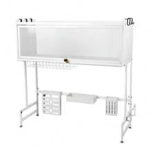 Two-Tier Dish Rack On The Sink, Multi-Purpose Shelf With Cutting Board Holder, Chopstick Holder, Knife Holder And Soap Dish, Carbon Steel Sink Organizer With Additional Baskets, 65x30x78cm / 75x30x78cm, Black / White