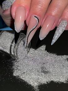 10g Shiny Reflective Diamond Nail Glitter Powder Silver Holographic Micro Drill Dazzling Crystal Gel Polish Manicure Pigment ,Reflective Silver Nail Powder Flash Disco Diamond Chrome Pigment Dipping Powder Nail Glitter Rhinestone Sequins - Multicolor - View 18