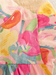 女婴夏季新款盖袖全身印花连衣裙，女婴圆领图案公主裙