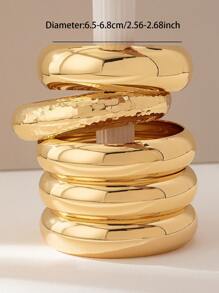 3 件装粗轮手镯套装锤纹金属袖口手镯套装女士叠层手镯粗珠宝