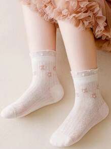 5 双女婴甜美可爱提花蕾丝边洛丽塔网眼短袜 - 白色 - 查看 3