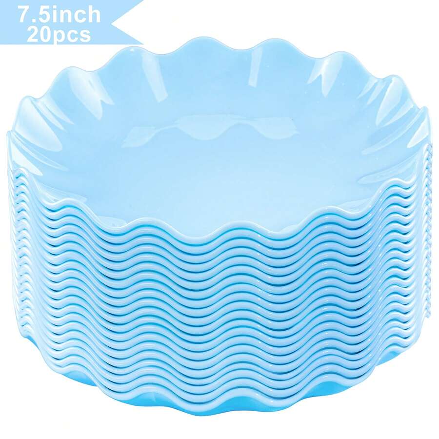 20Pcs Blue Plastic Plates | 10.25" Dinner Or 7.5" Salad Plates | Heavy Duty Sturdy Disposable Plates For Mother's Day, Birthday & Party Decor - 蘭色 - 查看 1