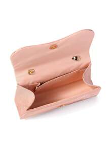 This Evening Bag Is Delicate And Compact. The Body Is In A Soft Pink Tone, With A Fine Floral Texture On The Surface, Adding A Romantic And Elegant Touch. The Rounded Handle Is Paired With Golden Metal Connectors, Creating A Luxurious Feel. The Flap Design Has A Smooth, Streamlined Profile, With A Vintage Yet Fashionable Overall Style, Making It An Ideal Accessory To Pair With Formal Attire For Evening Events. This Women's Handbag, Clutch, And Shoulder Bag Is Suitable For Weddings, Galas, Parties, And Other Formal Occasions, And Can Be Perfectly Paired With Evening Gowns And High Heels For A Graceful Look.