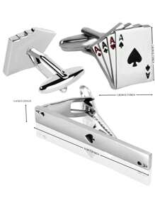 Creatieve speelkaarten Franse manchetknopen & stropdas clip set voor mannen, luxe accessoire cadeau voor Vaderdag & Valentijnsdag, moeder, moederdag, cadeau