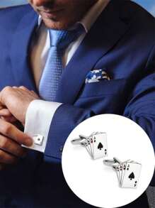 Creatieve speelkaarten Franse manchetknopen & stropdas clip set voor mannen, luxe accessoire cadeau voor Vaderdag & Valentijnsdag, moeder, moederdag, cadeau