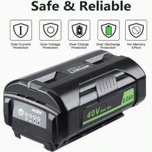 2-Pack 40V 8.0Ah Lithium-Ion Battery Replacement For Ryobi RBL1820G, OP440, OP4050A, OP40601, OP4060A1, OP40602, OP4201 Portable Rechargeable Battery - 黑色 - 查看 3