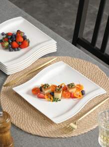 MALACASA 6-Piece Poreclain Dessert Plate Set, White, Service For 6 People, 8inch