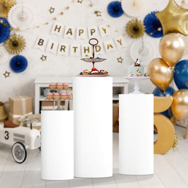Lot de 3 supports ronds blancs pour fête, support en métal pour mariage et fête d'anniversaire, décoration de mariage et décoration de fond d'anniversaire