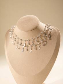imoli 1 pieza Tobillera simple de aleación de plata con luna y borla con strass para mujeres, adecuada para celebraciones de Eid en Medio Oriente, citas nocturnas, regalo (Cadena hecha a mano personalizada al tamaño, cantidad de cuentas de borla al azar) - 28982-S - Ver 6