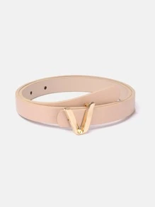 1pc Solid Color Casual Polyurethane (PU) Ladies Decorative Belt With Letter Buckle, Suitable For Everyday Wear