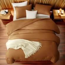 Vclife Multiple Colors Comforter 3 Piece Boho Solid Bedding Comforter Set Down Alternative Comforter Fluffy Bed Set All Seasons Bedding Quilt 1 Comforter 2 Pillow Shams - Pumpkin - View 1