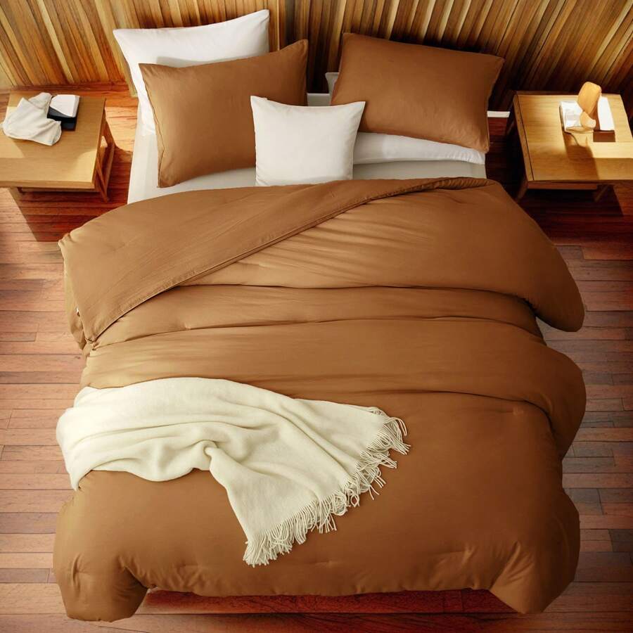 Vclife Multiple Colors Comforter 3 Piece Boho Solid Bedding Comforter Set Down Alternative Comforter Fluffy Bed Set All Seasons Bedding Quilt 1 Comforter 2 Pillow Shams - Pumpkin - View 1