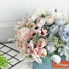 1pc Artificial Flower Bouquet, Decorative For Garden, Home, Outdoor Use, Roses, Daisies, Hydrangea, Wedding, Photography, Events, Multi-Color