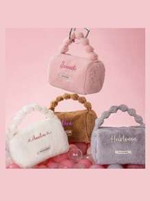 1pc Personalized Women Plush Makeup Bag, Portable Travel Toiletry Bag, Cosmetic Organizer Bag For Skincare Products, Fashion Large Capacity Wash Bag, Embroidered Letter Beauty Bag, Suitable As Gift For Family, Friends, Mother's Day, Girlfriend, Valentine's Day, Christmas, Nurse's Day, Teacher's Day, Birthday - Multicolor - View 3