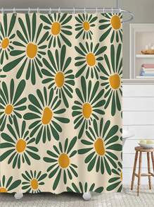 1pc Floral Printed Polyester Fabric Bathroom Waterproof Shower Curtain With 12 Hooks, Home Decor Home Bathroom Decor Fall Decor Bathroom Accessories Back To School