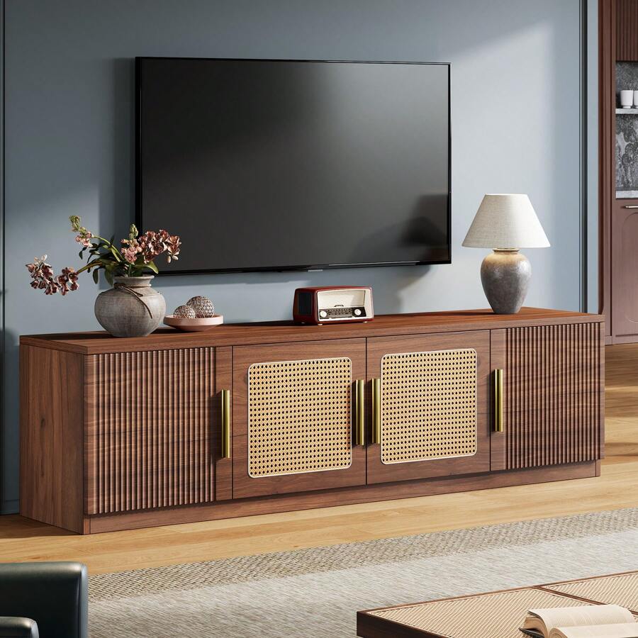 Tribesigns 70.9" TV Stand For Living Room, Mid Century Modern Entertainment Center With 6-Tier Storage Shelf, Wood Long Media Console Television Stands Cabinet For TVs Up To 80 Inches - Nâu mộc mạc - Xem 1