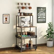 [Stainless Steel Microwave Stand] 4-Tier Stainless Steel Microwave Stand With Wheels - Versatile Kitchen & Restaurant Storage Solution - 黑色 - 查看 9