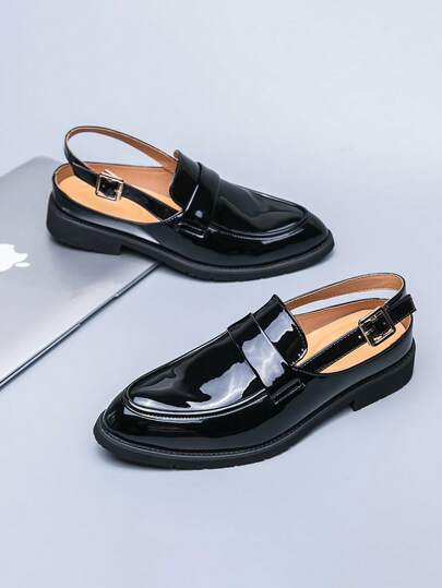 Men's British Style Thick Sole Slip On Leather Casual Business Oxfords, Fashion Pointed Toe Loafers