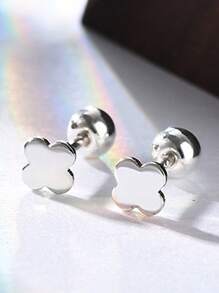 1 Pair S925 Sterling Silver Exquisite And Compact Four Leaf Clover Petal Screws, Ear Studs, Drip Glue Screws, Buckle Ear Studs, Daily Outfit,Party Wear The Best Gift For Girlfriend, Mother, Sisters