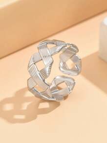 1 Piece Elegant Vintage Braided Stainless Steel Adjustable Open Ring, 18K Gold Plated Non-Fading Jewelry, Women Everyday Wear