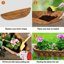 2Pack Trough Coco Liner Fiber Replacement For Planters, 24/30/36/48 Inch Half Moon Coconut Coir Planter For Window Box/Hanging Garden Vegetables Pot, Fence Flower Baskets