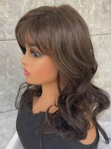 1PC Women Natural Daily Wigs Medium Brown Wavy Layered Cut Synthetic Hair Capless Wigs - 棕色 - 查看 3