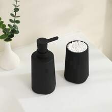 2pcs Matte Black Striped Bathroom Set - Soap Dispenser & Toothbrush Holder, Minimalist Luxury Style, Suitable For Bathroom Countertop