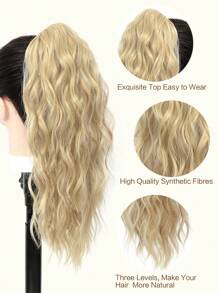 18" Ponytail Extension Claw Long Multi Layered Hair Fluffy Thick Water Wave Hair Jaw Clip In Fake Pony Tails Fake Hair Soft Natural Looking Synthetic Hairpiece For Women Bleach Blonde With Brown Highlights Hair Extensions - 金色 - 查看 6